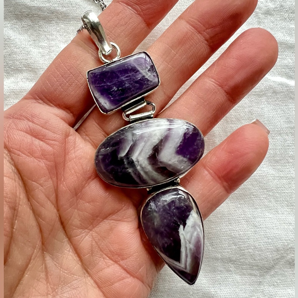 925 Triple Crown Amethyst Pendant Necklace
